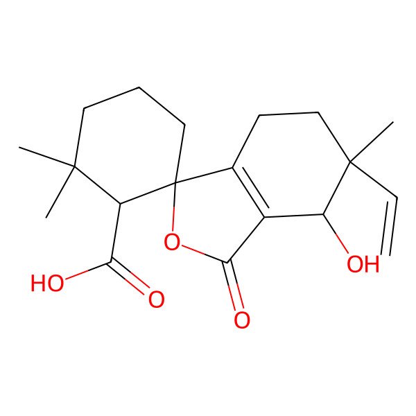 2D Structure of 6-ethenyl-7-hydroxy-2',2',6-trimethyl-1-oxospiro[5,7-dihydro-4H-2-benzofuran-3,6'-cyclohexane]-1'-carboxylic acid