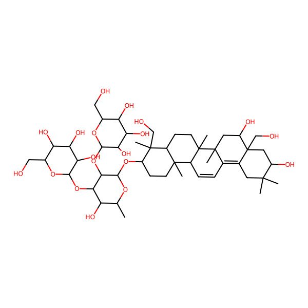 2D Structure of (2S,3R,4S,5S,6R)-2-[(2R,3R,4S,5S,6R)-2-[[(3S,4R,4aR,6aR,6bS,8S,8aS,10S,14aR,14bS)-8,10-dihydroxy-4,8a-bis(hydroxymethyl)-4,6a,6b,11,11,14b-hexamethyl-1,2,3,4a,5,6,7,8,9,10,12,14a-dodecahydropicen-3-yl]oxy]-5-hydroxy-6-methyl-3-[(2S,3R,4S,5S,6R)-3,4,5-trihydroxy-6-(hydroxymethyl)oxan-2-yl]oxyoxan-4-yl]oxy-6-(hydroxymethyl)oxane-3,4,5-triol