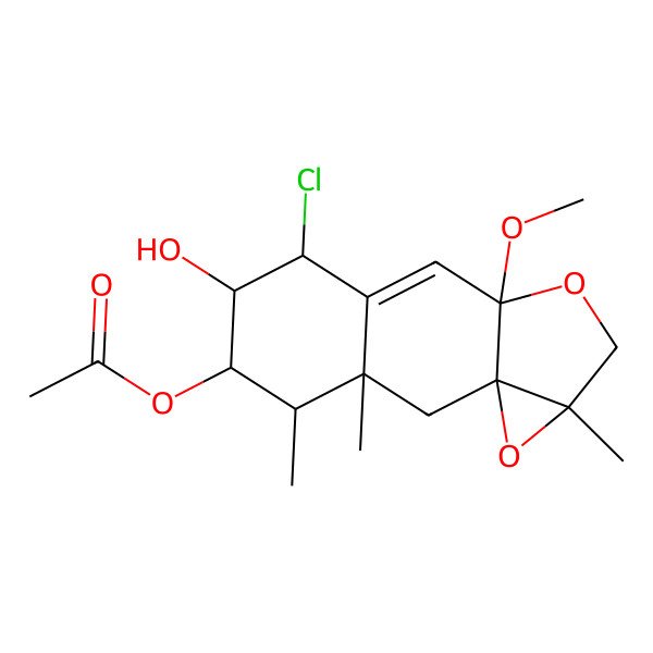 2D Structure of [(1R,3R,4R,5R,6R,7R,10R,13R)-7-chloro-6-hydroxy-10-methoxy-3,4,13-trimethyl-11,14-dioxatetracyclo[8.4.0.01,13.03,8]tetradec-8-en-5-yl] acetate