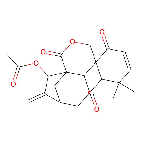 2D Structure of (4'-Formyl-3',3'-dimethyl-10-methylidene-2,6'-dioxospiro[3-oxatricyclo[7.2.1.01,6]dodecane-5,5'-cyclohexene]-11-yl) acetate