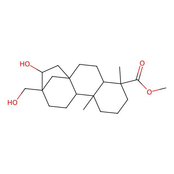 2D Structure of methyl (1S,4R,5R,9R,10S,13R,14R)-14-hydroxy-13-(hydroxymethyl)-5,9-dimethyltetracyclo[11.2.1.01,10.04,9]hexadecane-5-carboxylate