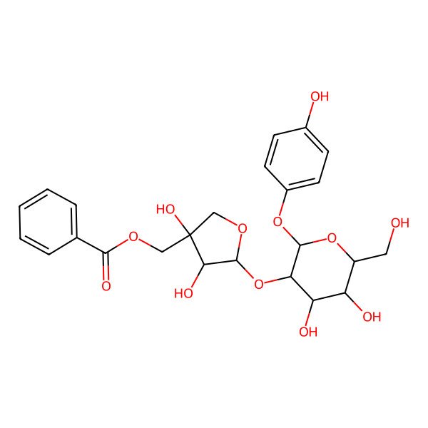 2D Structure of [5-[4,5-Dihydroxy-6-(hydroxymethyl)-2-(4-hydroxyphenoxy)oxan-3-yl]oxy-3,4-dihydroxyoxolan-3-yl]methyl benzoate