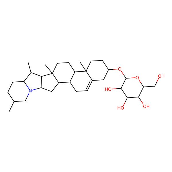 2D Structure of (2R,3S,4S,5R,6R)-2-(hydroxymethyl)-6-[[(1S,2S,10R,14S,15R,16S,17R,20S,23S)-10,14,16,20-tetramethyl-22-azahexacyclo[12.10.0.02,11.05,10.015,23.017,22]tetracos-4-en-7-yl]oxy]oxane-3,4,5-triol