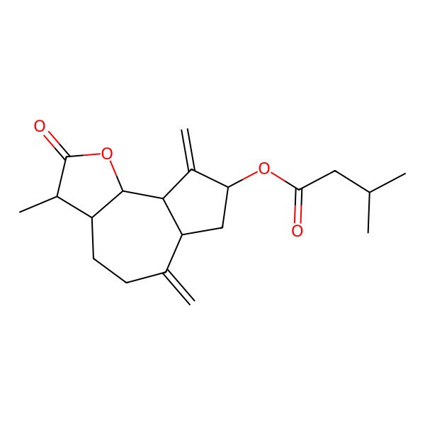 2D Structure of [(3S,3aS,6aR,8S,9aR,9bS)-3-methyl-6,9-dimethylidene-2-oxo-3a,4,5,6a,7,8,9a,9b-octahydro-3H-azuleno[4,5-b]furan-8-yl] 3-methylbutanoate