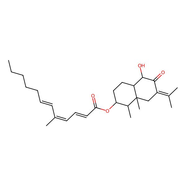2D Structure of [(1R,2R,4aR,5S,8aR)-5-hydroxy-1,8a-dimethyl-6-oxo-7-propan-2-ylidene-2,3,4,4a,5,8-hexahydro-1H-naphthalen-2-yl] (2E,4E,6E)-5-methyldodeca-2,4,6-trienoate