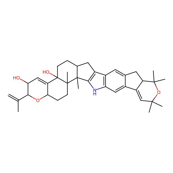 2D Structure of 2,3,23,23,25,25-Hexamethyl-8-prop-1-en-2-yl-7,24-dioxa-31-azaoctacyclo[15.14.0.02,15.03,12.06,11.018,30.020,28.022,27]hentriaconta-1(17),10,18(30),19,26,28-hexaene-9,12-diol