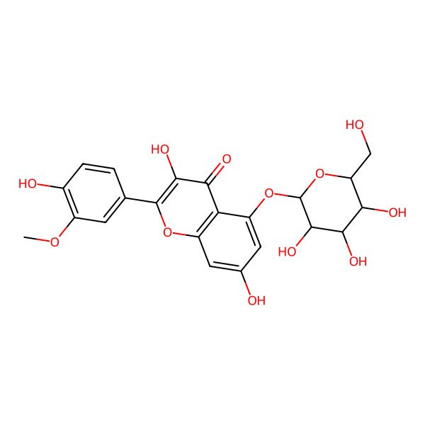 2D Structure of 3,7-dihydroxy-2-(4-hydroxy-3-methoxyphenyl)-5-[(2S,3R,4S,5R,6S)-3,4,5-trihydroxy-6-(hydroxymethyl)oxan-2-yl]oxychromen-4-one