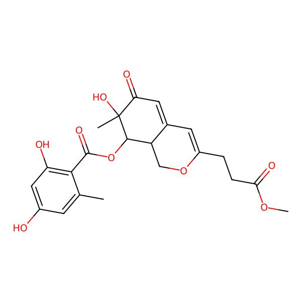 2D Structure of [7-hydroxy-3-(3-methoxy-3-oxopropyl)-7-methyl-6-oxo-8,8a-dihydro-1H-isochromen-8-yl] 2,4-dihydroxy-6-methylbenzoate
