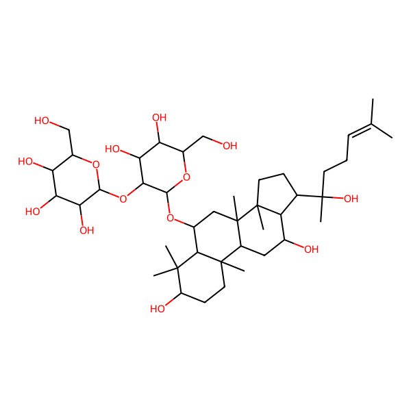 2D Structure of 2-[2-[[3,12-dihydroxy-17-(2-hydroxy-6-methylhept-5-en-2-yl)-4,4,8,10,14-pentamethyl-2,3,5,6,7,9,11,12,13,15,16,17-dodecahydro-1H-cyclopenta[a]phenanthren-6-yl]oxy]-4,5-dihydroxy-6-(hydroxymethyl)oxan-3-yl]oxy-6-(hydroxymethyl)oxane-3,4,5-triol