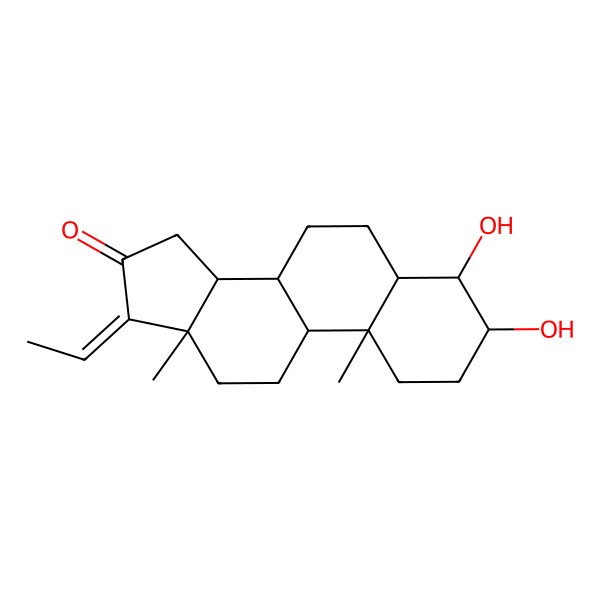 2D Structure of (3S,4S,5R,8R,9S,10R,13S,14S,17E)-17-ethylidene-3,4-dihydroxy-10,13-dimethyl-2,3,4,5,6,7,8,9,11,12,14,15-dodecahydro-1H-cyclopenta[a]phenanthren-16-one