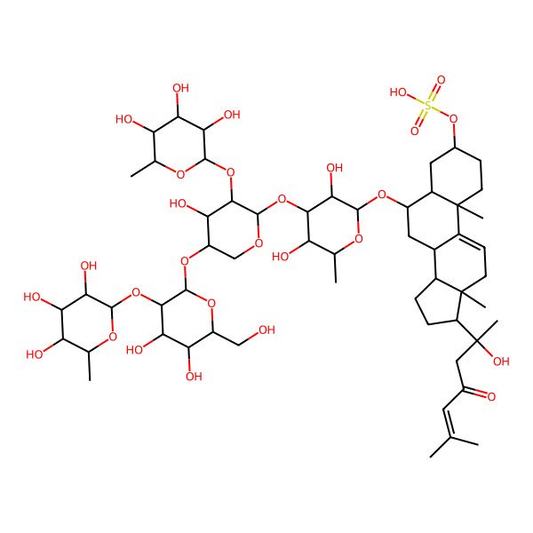 2D Structure of [6-[4-[5-[4,5-dihydroxy-6-(hydroxymethyl)-3-(3,4,5-trihydroxy-6-methyloxan-2-yl)oxyoxan-2-yl]oxy-4-hydroxy-3-(3,4,5-trihydroxy-6-methyloxan-2-yl)oxyoxan-2-yl]oxy-3,5-dihydroxy-6-methyloxan-2-yl]oxy-17-(2-hydroxy-6-methyl-4-oxohept-5-en-2-yl)-10,13-dimethyl-2,3,4,5,6,7,8,12,14,15,16,17-dodecahydro-1H-cyclopenta[a]phenanthren-3-yl] hydrogen sulfate