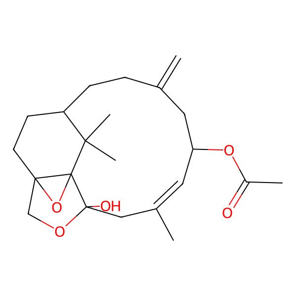 2D Structure of [(1R,4R,8S,13R,15R)-4-hydroxy-6,14,14-trimethyl-10-methylidene-3,16-dioxatetracyclo[11.3.2.01,15.04,15]octadec-6-en-8-yl] acetate