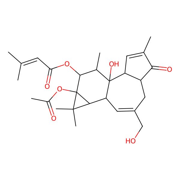 2D Structure of [(1R,2R,6R,10S,11R,13S,14R,15R)-13-acetyloxy-1-hydroxy-8-(hydroxymethyl)-4,12,12,15-tetramethyl-5-oxo-14-tetracyclo[8.5.0.02,6.011,13]pentadeca-3,8-dienyl] 3-methylbut-2-enoate