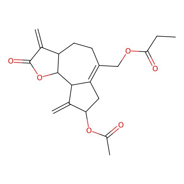 2D Structure of (8-acetyloxy-3,9-dimethylidene-2-oxo-4,5,7,8,9a,9b-hexahydro-3aH-azuleno[4,5-b]furan-6-yl)methyl propanoate