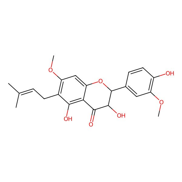 2D Structure of 3,5-Dihydroxy-2-(4-hydroxy-3-methoxyphenyl)-7-methoxy-6-(3-methylbut-2-enyl)-2,3-dihydrochromen-4-one