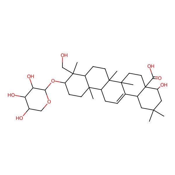 2D Structure of 4-Hydroxy-9-(hydroxymethyl)-2,2,6a,6b,9,12a-hexamethyl-10-(3,4,5-trihydroxyoxan-2-yl)oxy-1,3,4,5,6,6a,7,8,8a,10,11,12,13,14b-tetradecahydropicene-4a-carboxylic acid 2D Structure of 4-Hydroxy-9-(hydroxymethyl)-2,2,6a,6b,9,12a-hexamethyl-10-(3,4,5-trihydroxyoxan-2-yl)oxy-1,3,4,5,6,6a,7,8,8a,10,11,12,13,14b-tetradecahydropicene-4a-carboxylic acid