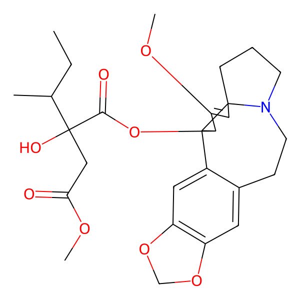 2D Structure of 1-O-[(3S,6S)-4-methoxy-16,18-dioxa-10-azapentacyclo[11.7.0.02,6.06,10.015,19]icosa-1(20),4,13,15(19)-tetraen-3-yl] 4-O-methyl (2S)-2-[(2R)-butan-2-yl]-2-hydroxybutanedioate