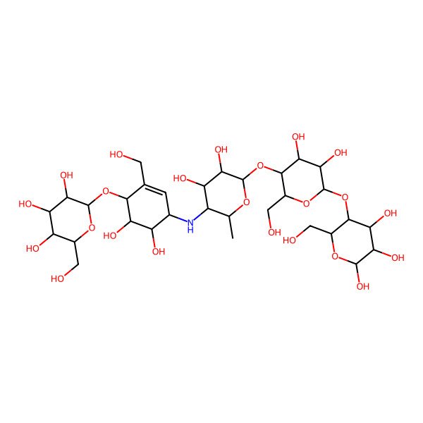2D Structure of 2-[4-[[6-[4,5-Dihydroxy-2-(hydroxymethyl)-6-[4,5,6-trihydroxy-2-(hydroxymethyl)oxan-3-yl]oxyoxan-3-yl]oxy-4,5-dihydroxy-2-methyloxan-3-yl]amino]-5,6-dihydroxy-2-(hydroxymethyl)cyclohex-2-en-1-yl]oxy-6-(hydroxymethyl)oxane-3,4,5-triol