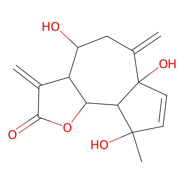 2D Structure of (3aR,4S,6aS,9R,9aS,9bS)-4,6a,9-trihydroxy-9-methyl-3,6-dimethylidene-4,5,9a,9b-tetrahydro-3aH-azuleno[4,5-b]furan-2-one