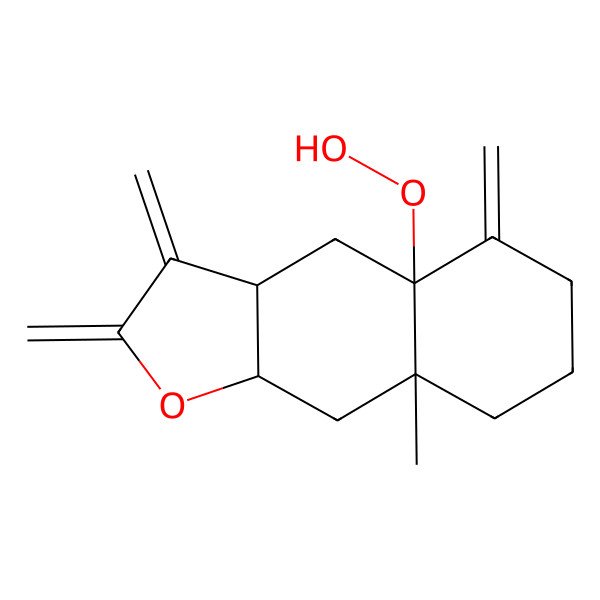 2D Structure of 4a-hydroperoxy-8a-methyl-2,3,5-trimethylidene-4,6,7,8,9,9a-hexahydro-3aH-benzo[f][1]benzofuran