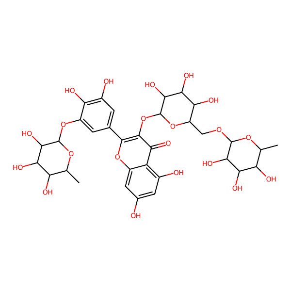 2D Structure of 2-[3,4-Dihydroxy-5-(3,4,5-trihydroxy-6-methyloxan-2-yl)oxyphenyl]-5,7-dihydroxy-3-[3,4,5-trihydroxy-6-[(3,4,5-trihydroxy-6-methyloxan-2-yl)oxymethyl]oxan-2-yl]oxychromen-4-one