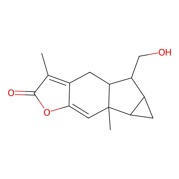 2D Structure of (1S,9R,10R,12S,13R)-13-(hydroxymethyl)-4,9-dimethyl-6-oxatetracyclo[7.4.0.03,7.010,12]trideca-3,7-dien-5-one