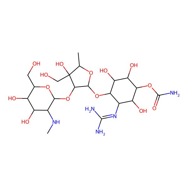 2D Structure of D-scyllo-Inositol, O-2-deoxy-2-(methylamino)-alpha-L-glucopyranosyl-(1.fwdarw.2)-O-5-deoxy-3-C-(hydroxymethyl)-alpha-L-lyxofuranosyl-(1.fwdarw.2)-1-[(aminoiminomethyl)amino]-1-deoxy-, 5-carbamate