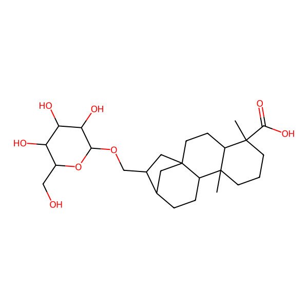 2D Structure of 5,9-Dimethyl-14-[[3,4,5-trihydroxy-6-(hydroxymethyl)oxan-2-yl]oxymethyl]tetracyclo[11.2.1.01,10.04,9]hexadecane-5-carboxylic acid