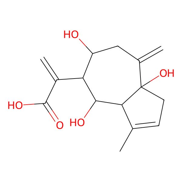 2D Structure of 2-[(3aR,4S,5R,6S,8aS)-4,6,8a-trihydroxy-3-methyl-8-methylidene-1,3a,4,5,6,7-hexahydroazulen-5-yl]prop-2-enoic acid