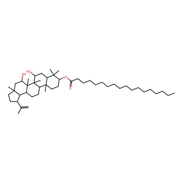 2D Structure of [(1R,3aR,5S,5aR,5bR,6S,7aR,9S,11aS,11bR,13aR,13bR)-5,6-dihydroxy-3a,5a,5b,8,8,11a-hexamethyl-1-prop-1-en-2-yl-1,2,3,4,5,6,7,7a,9,10,11,11b,12,13,13a,13b-hexadecahydrocyclopenta[a]chrysen-9-yl] octadecanoate