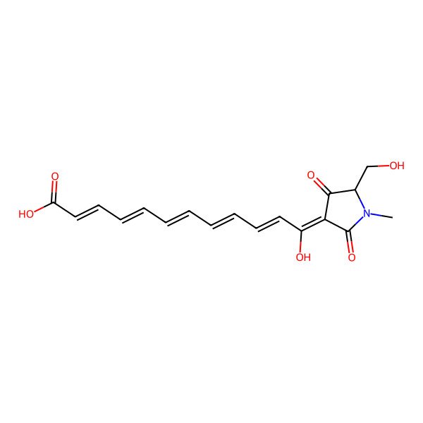 2D Structure of 12-Hydroxy-12-[5-(hydroxymethyl)-1-methyl-2,4-dioxopyrrolidin-3-ylidene]dodeca-2,4,6,8,10-pentaenoic acid