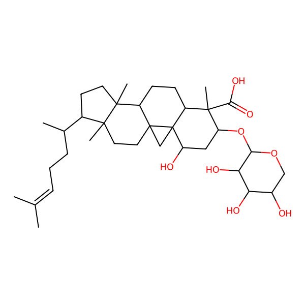 2D Structure of (1S,3S,4S,6S,7S,8R,11S,12S,15R,16R)-4-hydroxy-7,12,16-trimethyl-15-[(2R)-6-methylhept-5-en-2-yl]-6-[(2S,3R,4S,5R)-3,4,5-trihydroxyoxan-2-yl]oxypentacyclo[9.7.0.01,3.03,8.012,16]octadecane-7-carboxylic acid