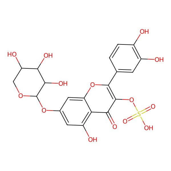 2D Structure of [2-(3,4-dihydroxyphenyl)-5-hydroxy-4-oxo-7-[(2S,3S,4S,5R)-3,4,5-trihydroxyoxan-2-yl]oxychromen-3-yl] hydrogen sulfate