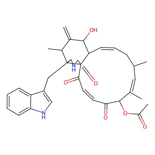 2D Structure of [(1S,3E,6R,7E,9S,11E,13R,14S,16S,17R,18S)-14-hydroxy-18-(1H-indol-3-ylmethyl)-7,9,16-trimethyl-15-methylidene-2,5,20-trioxo-19-azatricyclo[11.7.0.01,17]icosa-3,7,11-trien-6-yl] acetate