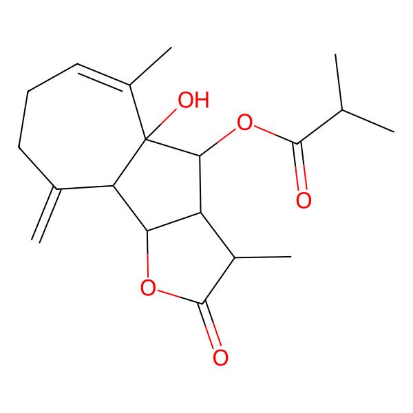 2D Structure of [(3R,3aS,4R,4aR,9aS,9bR)-4a-hydroxy-3,5-dimethyl-9-methylidene-2-oxo-3a,4,7,8,9a,9b-hexahydro-3H-azuleno[1,2-b]furan-4-yl] 2-methylpropanoate