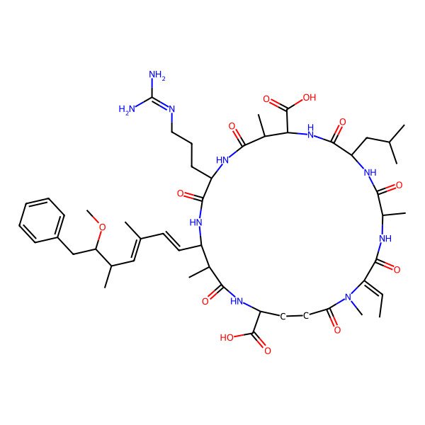2D Structure of (2Z,5R,8S,11R,12S,15S,18S,19S,22R)-15-[3-(diaminomethylideneamino)propyl]-2-ethylidene-18-[(1E,3E,5S,6S)-6-methoxy-3,5-dimethyl-7-phenylhepta-1,3-dienyl]-1,5,12,19-tetramethyl-8-(2-methylpropyl)-3,6,9,13,16,20,25-heptaoxo-1,4,7,10,14,17,21-heptazacyclopentacosane-11,22-dicarboxylic acid