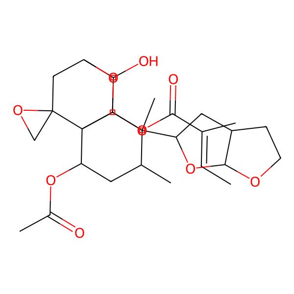 2D Structure of [5-(2,3,3a,4,5,6a-Hexahydrofuro[2,3-b]furan-5-yl)-2-acetyloxy-7-hydroxy-4,5-dimethylspiro[9-oxatricyclo[6.2.2.01,6]dodecane-11,2'-oxirane]-10-yl] 2-methylbut-2-enoate