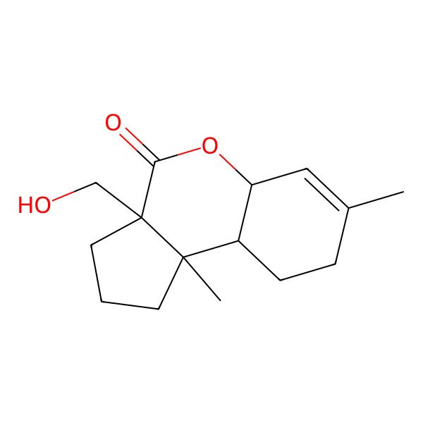 2D Structure of (3aR,5aS,9aS,9bR)-3a-(hydroxymethyl)-7,9b-dimethyl-2,3,5a,8,9,9a-hexahydro-1H-cyclopenta[c]chromen-4-one