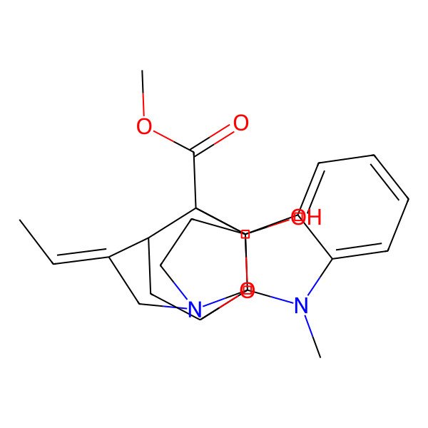 2D Structure of methyl (1R,10S,15E,17R,18R)-15-ethylidene-18-hydroxy-3-methyl-19-oxa-3,13-diazahexacyclo[14.3.1.02,10.02,13.04,9.010,17]icosa-4,6,8-triene-17-carboxylate