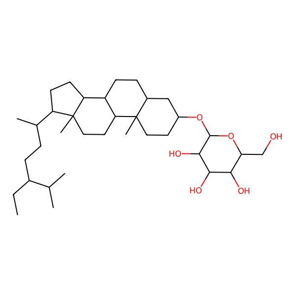 2D Structure of (2R,3R,4S,5S,6R)-2-[[(3S,5S,8R,9S,10S,13R,14S,17R)-17-[(2R,5R)-5-ethyl-6-methylheptan-2-yl]-10,13-dimethyl-2,3,4,5,6,7,8,9,11,12,14,15,16,17-tetradecahydro-1H-cyclopenta[a]phenanthren-3-yl]oxy]-6-(hydroxymethyl)oxane-3,4,5-triol