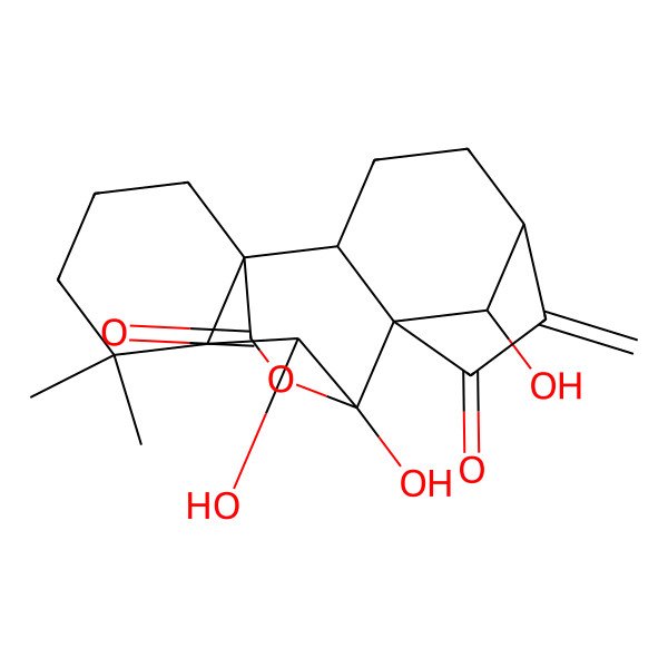 2D Structure of (1R,2R,5S,8R,9S,10S,11R,18R)-9,10,18-trihydroxy-12,12-dimethyl-6-methylidene-17-oxapentacyclo[7.6.2.15,8.01,11.02,8]octadecane-7,16-dione