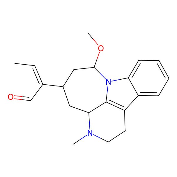 2D Structure of (Z)-2-[(5S,7R,9S)-9-methoxy-4-methyl-4,10-diazatetracyclo[8.6.1.05,17.011,16]heptadeca-1(17),11,13,15-tetraen-7-yl]but-2-enal