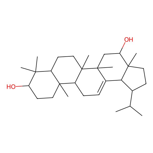 2D Structure of 3a,5a,5b,8,8,11a-Hexamethyl-1-propan-2-yl-1,2,3,4,5,6,7,7a,9,10,11,11b,12,13b-tetradecahydrocyclopenta[a]chrysene-4,9-diol