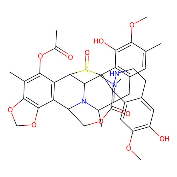 2D Structure of [(1R,2R,3R,11S,12S,14R,24R,26R)-5,6'-dihydroxy-6,7'-dimethoxy-7,12,21,30-tetramethyl-24,27-dioxospiro[17,19,28-trioxa-24lambda4-thia-13,30-diazaheptacyclo[12.9.6.13,11.02,13.04,9.015,23.016,20]triaconta-4(9),5,7,15,20,22-hexaene-26,1'-3,4-dihydro-2H-isoquinoline]-22-yl] acetate