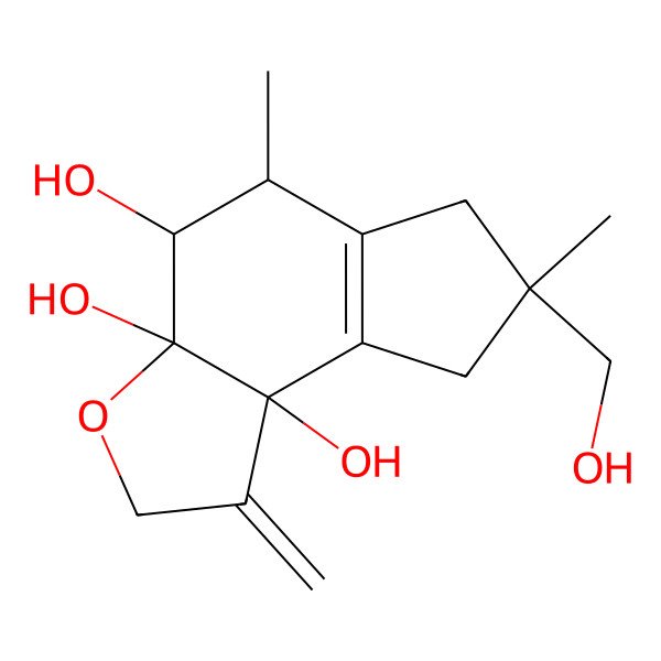 2D Structure of 7-(Hydroxymethyl)-5,7-dimethyl-1-methylidene-4,5,6,8-tetrahydrocyclopenta[e][1]benzofuran-3a,4,8b-triol