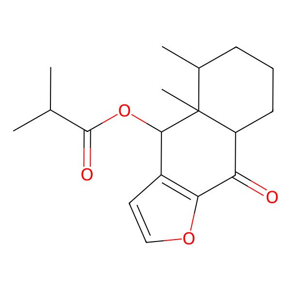 2D Structure of (4a,5-Dimethyl-9-oxo-4,5,6,7,8,8a-hexahydrobenzo[f][1]benzofuran-4-yl) 2-methylpropanoate