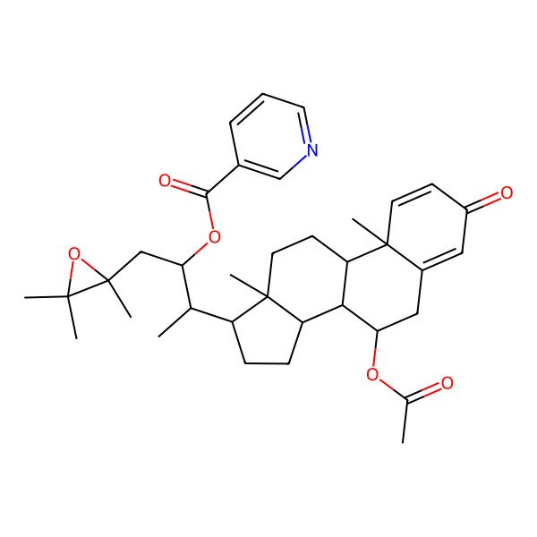 2D Structure of [(2R,3S)-3-[(7R,8S,9S,10R,13R,14S,17R)-7-acetyloxy-10,13-dimethyl-3-oxo-6,7,8,9,11,12,14,15,16,17-decahydrocyclopenta[a]phenanthren-17-yl]-1-[(2S)-2,3,3-trimethyloxiran-2-yl]butan-2-yl] pyridine-3-carboxylate