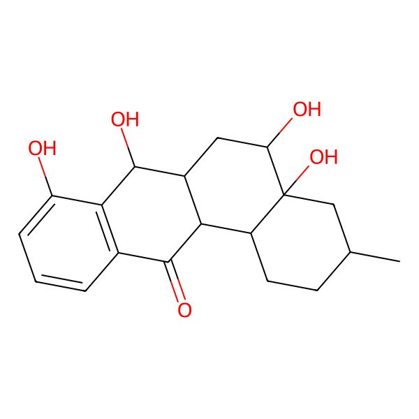 2D Structure of 4a,5,7,8-Tetrahydroxy-3-methyl-1,2,3,4,5,6,6a,7,12a,12b-decahydrobenzo[a]anthracen-12-one