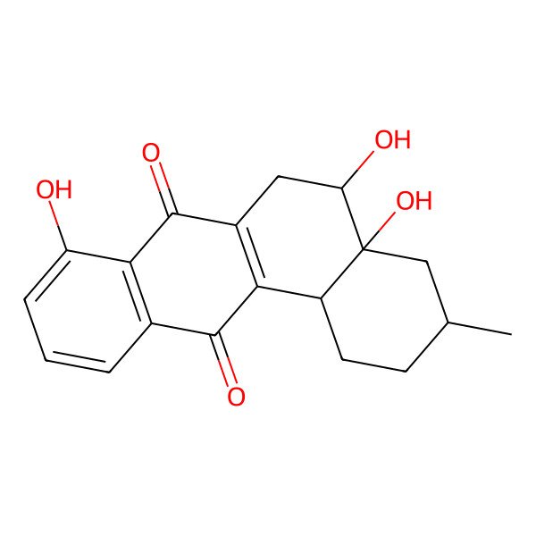 2D Structure of 4a,5,8-trihydroxy-3-methyl-2,3,4,5,6,12b-hexahydro-1H-benzo[a]anthracene-7,12-dione