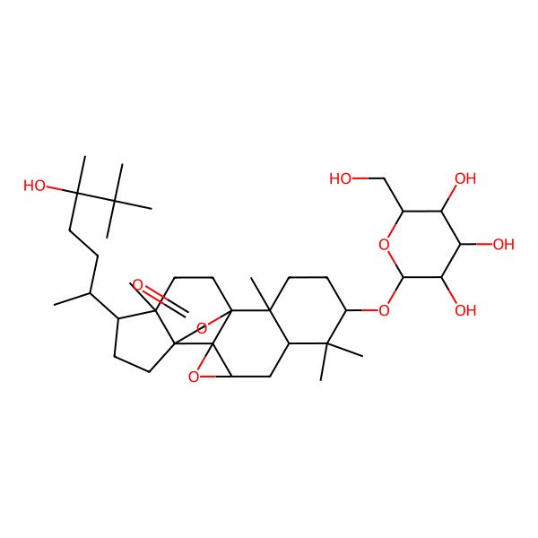 2D Structure of (1S,2R,4R,6S,8S,11S,12S,15R,16R)-16-[(2R,5R)-5-hydroxy-5,6,6-trimethylheptan-2-yl]-7,7,11,15-tetramethyl-8-[(2R,3R,4S,5R,6R)-3,4,5-trihydroxy-6-(hydroxymethyl)oxan-2-yl]oxy-3,20-dioxahexacyclo[10.6.2.01,15.02,4.02,12.06,11]icosan-19-one